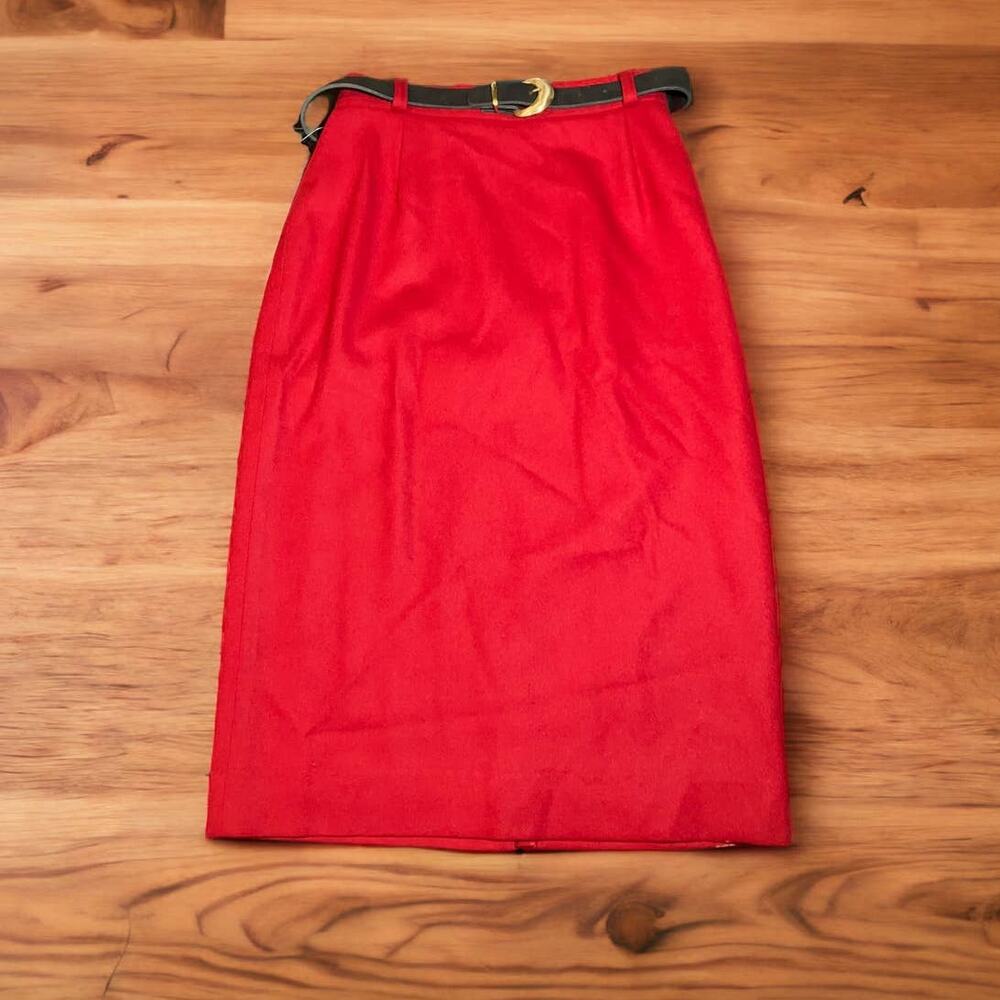 Koret Women's VINTAGE W/Tags 1990's Red 100% Merino Wool Skirt w/ Belt | Size 10